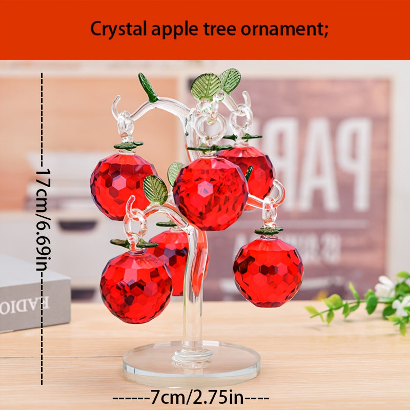 Elegante decoración de árbol de manzana de cristal - Adorno de vidrio rojo y transparente con hojas doradas, perfecto para oficina, sala de estar o mostrador de entrada, decoración de manzana.
