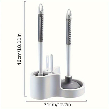 Kit de limpieza para inodoros de 4 piezas con cepillo de mango largo, desatascador y soporte - Juego de limpieza profunda para baños de plástico duradero