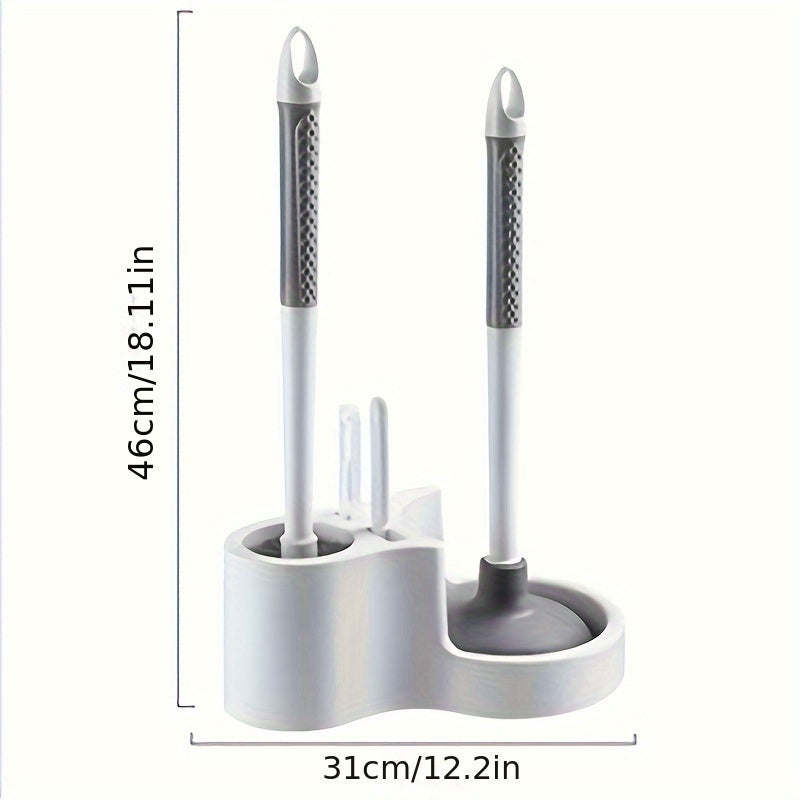 Kit de limpieza para inodoros de 4 piezas con cepillo de mango largo, desatascador y soporte - Juego de limpieza profunda para baños de plástico duradero