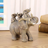 3 pequeños elefantes montados en una estatua de elefante, adorno animal, adecuado para sala de estar, escritorio, estantería de libros, decoración del hogar.