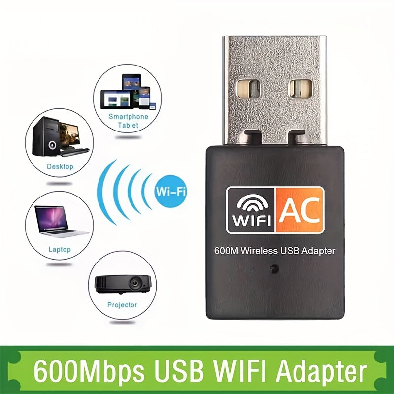 Trollicket 600 Mbps Adaptador de WiFi de doble banda USB - Antena 2,4G y 5GHz, dongle de red de alta velocidad para PC/laptops, compatible con Windows 10/11, alimentado por USB, sin batería, accesorio de red | Diseño elegante | Adaptador alimentado por U