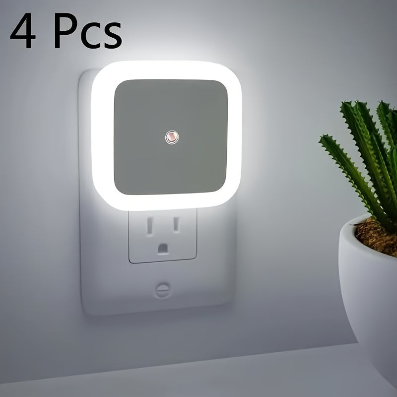 4pcs Luces Nocturnas LED con Sensor Automático de Crepúsculo a Amanecer, Control Táctil, Luz Nocturna de Plástico para Montaje en Pared para Pasillo, Dormitorio, Cocina, Escalera - Enchufe US 110V-127V, No Requiere Batería, Luces para Habitación