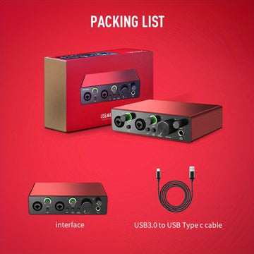 Interfaz de Audio AMACEX X2 para Grabación en PC, Podcasting y Streaming - Plug & Play, Silenciosa, Alimentada por USB con Conector de Monitor de 6.5mm, Controles de Volumen, Ideal para Músicos y Creadores de Contenido, Roja