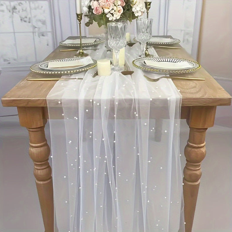 Decoración de mesa de boda Perla Gasa Tul Tela, Encaje Postre Mesa Paño Velo Arco,Decoraciones de despedida de soltera Mantel Mantel para fiesta de cumpleaños,Farbic Diy