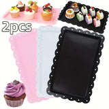 2 piezas de bandeja de plástico para exhibición, bandeja para frutas y alimentos, soporte para pasteles estilo europeo, platos rectangulares, platos para cupcakes y bocadillos, bandeja para frutos secos, bandejas para fiestas de cumpleaños y bodas, sumin