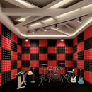 24 piezas, panel de absorción de sonido de algodón de pirámide de 12 * 12 * 2 pulgadas, negro y rojo (12 piezas negras + 12 piezas rojas), adecuado para paredes de estudios de grabación, salas de música, estudios de baile, paneles acústicos, salas de jue
