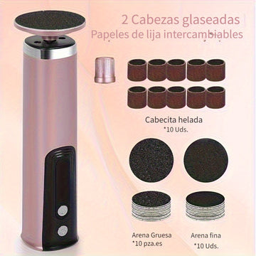 Removedor eléctrico de callos de 6 velocidades ajustables con pantalla LCD - Batería de litio recargable, sin aceite, herramienta de cuidado para pies de uso doméstico, dispositivo para el cuidado de los pies | Cuidado moderno de los pies | Ajustable, he