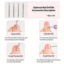 Fichero de uñas portátil, taladro de uñas eléctrico con 9 piezas de acoplamiento, carga USB, 2 velocidades ajustables para manicura y kit de herramientas de cuidado de uñas