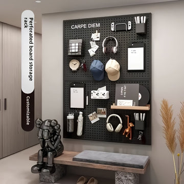 Kit organizador modular para colgar sin taladro, con diseño rectangular pintado, incluye 30 ganchos, 3 bandejas profundas y 3 bandejas poco profundas, solución de almacenamiento conectable para pared