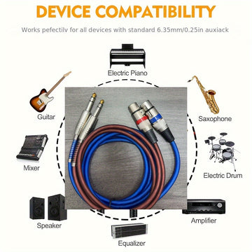 Cable de 6.5 mm a XLR hembra, paquete de 2, azul y marrón, alta calidad, disponible en longitudes de 1 metro (3 pies) a 3 metros (10 pies), ideal para mezcladoras de micrófonos, estudios de grabación e iluminación escénica