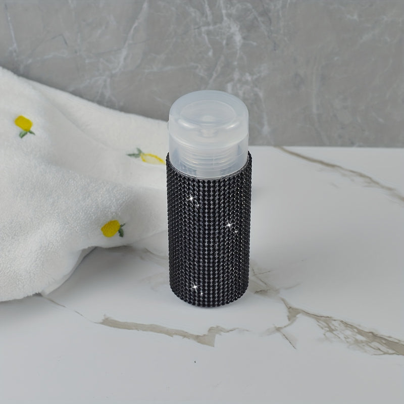 Dispensador de cosméticos decorado con diamantes de imitación de 150 ml para tónico, removedor de maquillaje, removedor de esmalte de uñas - Botella de bomba de empuje independiente de plástico, sin necesidad de electricidad