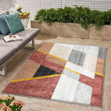 Siete Ciervos Alfombra Exterior de Veludo Ultra Suave - Antideslizante, Lavable en Máquina, Patrón Geométrico en Beige, Marrón y Gris - Ideal para Acampar, Patio o Decoración de Jardín, Alfombra de Acampada