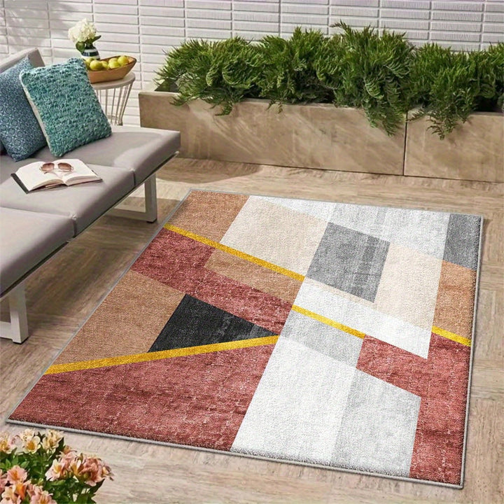 Siete Ciervos Alfombra Exterior de Veludo Ultra Suave - Antideslizante, Lavable en Máquina, Patrón Geométrico en Beige, Marrón y Gris - Ideal para Acampar, Patio o Decoración de Jardín, Alfombra de Acampada