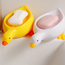 1pc Jabonera con Forma de Pato y Bandeja Ovalada Autodrenante - Accesorio para Baño Blanco y Amarillo, Plástico Duradero para Secado Rápido del Jabón y Soporte para Barras, Organizador Decorativo de Baño, Diseño Divertido | Diseño Efectivo de Drenaje