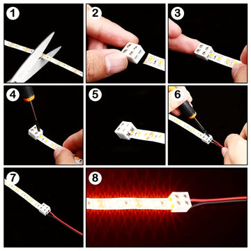 7 unidades de conectores de cinta adhesiva LED de fijación de tornillo, sin soldadura, 2 pines, 8 mm, placa a alambre, un destornillador, adecuado para tiras LED 2835 y 3528.