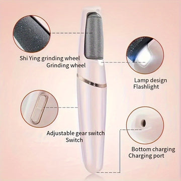 Piedra eléctrica para pies recargable por USB - Herramienta portátil para pedicura para & remoción de pieles muertas, cuidado suave y liso de pieles claras, regalo ideal para vacaciones, herramienta de cuidado de pieles claras, diseño elegante, cuerpo de