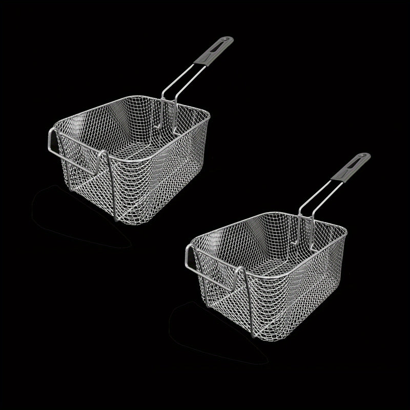 2 Piezas de Cesta para Freír de Acero Inoxidable con Mango Plegable, Malla Resistente al Calor para Papas Fritas, Alitas y Aperitivos, Herramienta de Cocina Fácil de Limpiar para Uso Doméstico y Comercial