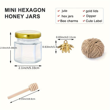 Elegante tarro de vidrio hexagonal mini con tapa dorada y cubo de madera, perfecto para conservación natural y fiestas - empaquetado múltiple para bodas y regalos de novia, tarro de miel de vidrio transparente familiar con tapa, tarro de vidrio transpare