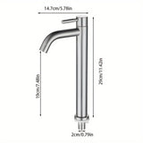 1pc Grifo de Acero Inoxidable para Lavabo de Baño - 11.42" Extendido, Agua Fría Única, Núcleo de Válvula de Latón, Perfecto para Cocina y Tocador