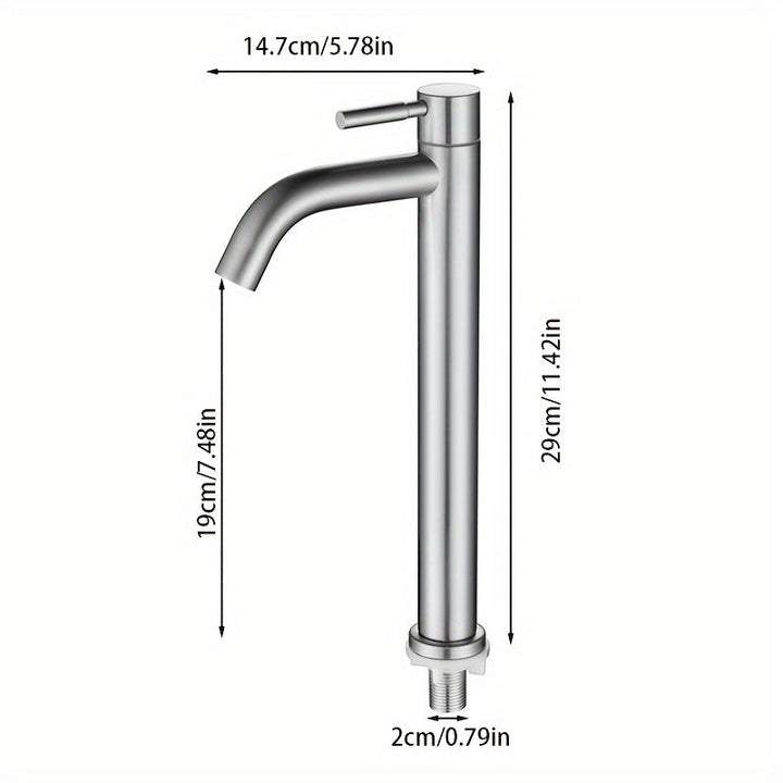 1pc Grifo de Acero Inoxidable para Lavabo de Baño - 11.42" Extendido, Agua Fría Única, Núcleo de Válvula de Latón, Perfecto para Cocina y Tocador