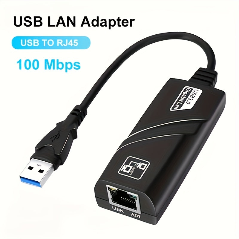 Adaptador USB a RJ45 con cable de red Ethernet, 100 Mbps, tarjeta de red USB compatible con computadoras Windows