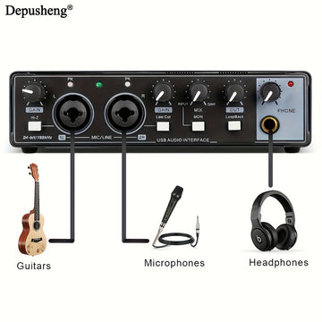 Interfaz de Audio USB de Alta Fidelidad Depusheng con Micrófono, 24-Bits/192kHz, XLR, Alimentación Fantasma, Convertidor de Precisión Integrado para Muestreo Preciso de hasta 24-Bits/192kHz - ABS Duradero, Negro - Ideal para Streaming y Grabación de Músi