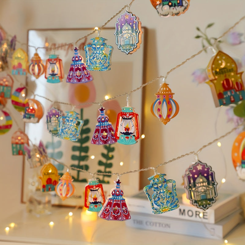 1 juego de luces LED con cable de hierro para Ramadán - 149.86 cm, 10 luces, funciona con pilas, ideal para decoración de Ramadán, fiestas musulmanas, Ramadán Mubarak, ambiente en el hogar y celebraciones islámicas, decoración comercial, bodas, bares, ca