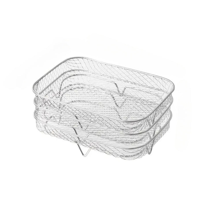 3pcs Accesorios de Acero Inoxidable para Freidora de Aire - Rejilla Rectangular Multifuncional, Apto para Microondas, Apilable y Antiadherente - Adecuado para la Mayoría de Freidoras de Aire, Revestimiento para Freidora de Aire
