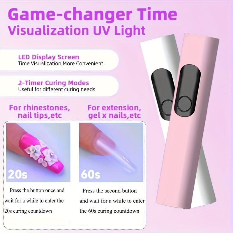 1pc Lámpara LED Portátil para Uñas, Recargable por USB, Secador de Esmalte Rápido con Temporizador Digital y Manualidad Mini para Viajes, Ideal para el Hogar