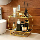 Organizador de Bandeja para Lavabo de Hierro Dorado de 2 Niveles - Estante Decorativo Circular para Tocador, Encimera o Sala - Porta Cosméticos y Perfumes Extraíble y Portátil, Organización de Encimeras, Acabado Metálico Elegante, Construcción Duradera