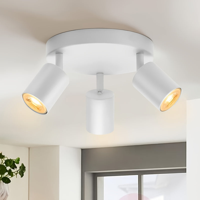 3 luces redondas de techo LED, blanco giratorio GU10 - Moderno hierro y acabado pulido, montaje semi-inclinado, cableado, múltiples componentes, control de interruptor para cocina, dormitorio, sala de estar - Luces no incluidas, iluminación para el hogar