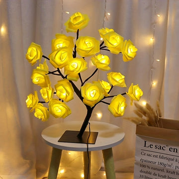 1pc LED Rose Flower Lámpara De Mesa, Valentine Tree Fairy Lights 24LED Rose Flower Tree Lights Día De San Valentín USB Lámpara De Mesa Fairy Maple Leaf Night Light Fiesta En Casa Navidad Boda Dormitorio Decoración Regalo