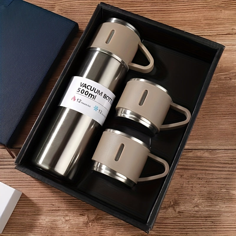 Juego de termos de acero inoxidable, taza térmica aislante de 500 ml/16.9 oz, mantiene bebidas frías o calientes, con taza adicional, para negocios, escuela u oficina