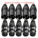 5 pares de conectores de cable de micrófono XLR DMX 3 pines - Masculino a femenino, enchufe en forma de serpiente para conexión de audio, construcción duradera de hierro, no cargado, acabado de soldadura, ideal para actuaciones en vivo y grabación, conec