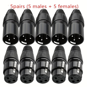 5 pares de conectores de cable de micrófono XLR DMX 3 pines - Masculino a femenino, enchufe en forma de serpiente para conexión de audio, construcción duradera de hierro, no cargado, acabado de soldadura, ideal para actuaciones en vivo y grabación, conec