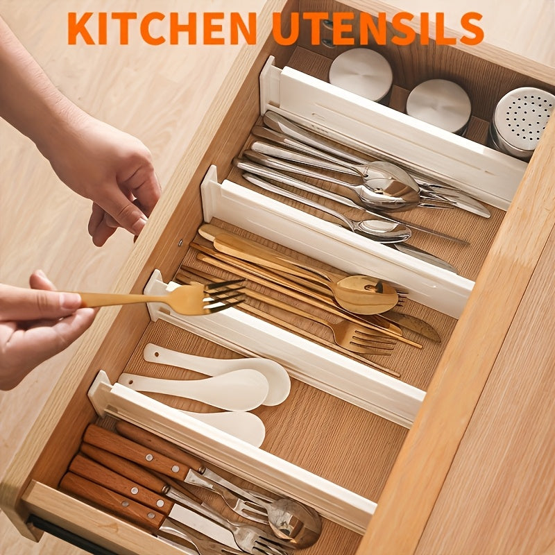 5 piezas de Divisores Ajustables y Extensibles para Cajones - Organizadores Duraderos de Plástico para Utensilios de Cocina, Ropa, Herramientas - Altura de 8.0 cm, Ancho Ajustable (27.0 cm - 44.98 cm), Blanco, Organizador de Cajón de Cocina