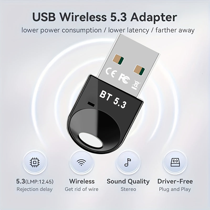 Adaptador de red inalámbrica USB BT 5.3, receptor de dongle inalámbrico USB, compatible con varios dispositivos como computadoras, auriculares, teclados, ratones y altavoces. Soporta Plug-and-Play para Windows 11/10/8.1 y es automáticamente compatible co