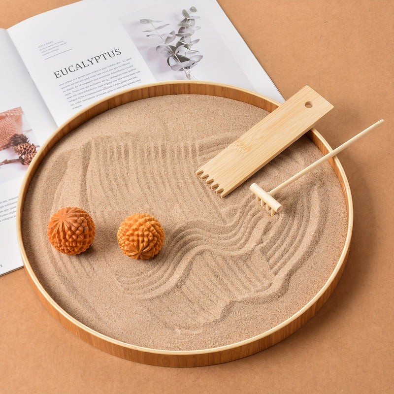 Juego de 7 Piezas de Rastrillo Mini Jardín Zen, Rastrillo de Bambú para Jardines Zen, Kit de Caja de Arena y Rocas de Escritorio, Herramientas y Accesorios Mini Jardín Zen, Accesorios para Caja de Arena Japonesa, Rastrillo de Jardinería, Ideal para Medit