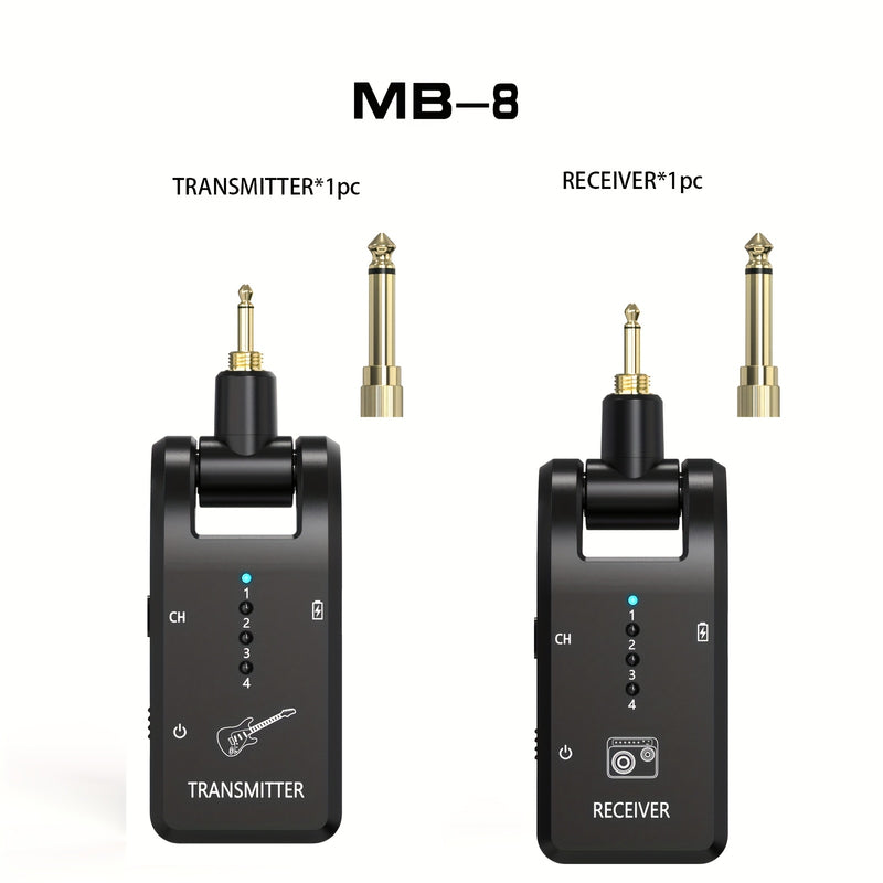 Sistema sin varillas para Guitarra de 8 Canales, Interfaz 3.5mm/6.35mm Compatible con Guitarras y Bajos Electrónicos - Transmisor y Receptor