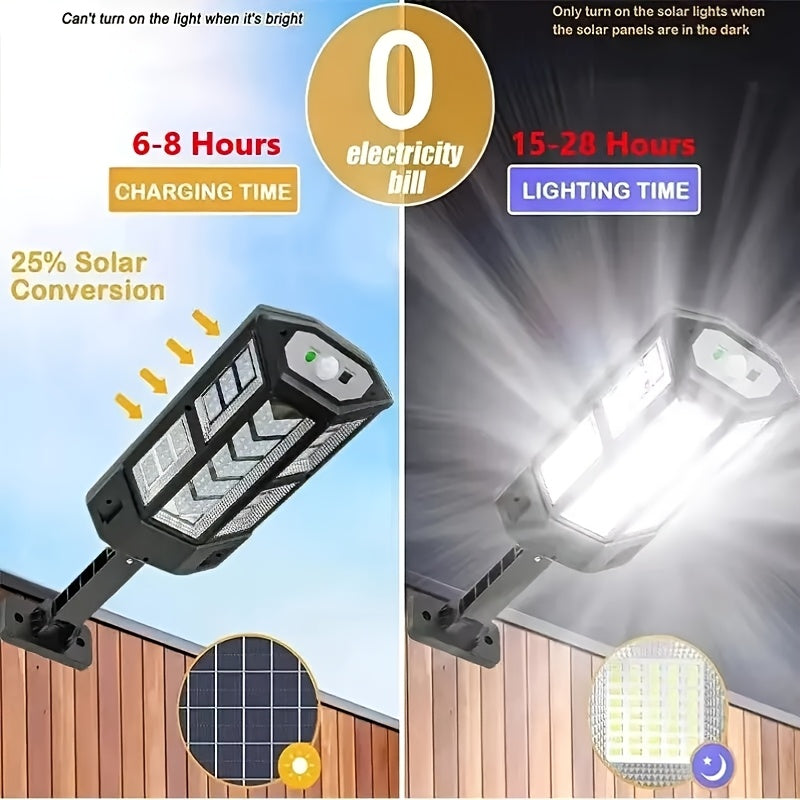 1pieza 6500K Super Bright LED Solar Wall Light, Sensor de movimiento, 3 modos de iluminación, Lámpara de seguridad para jardín al aire libre con batería