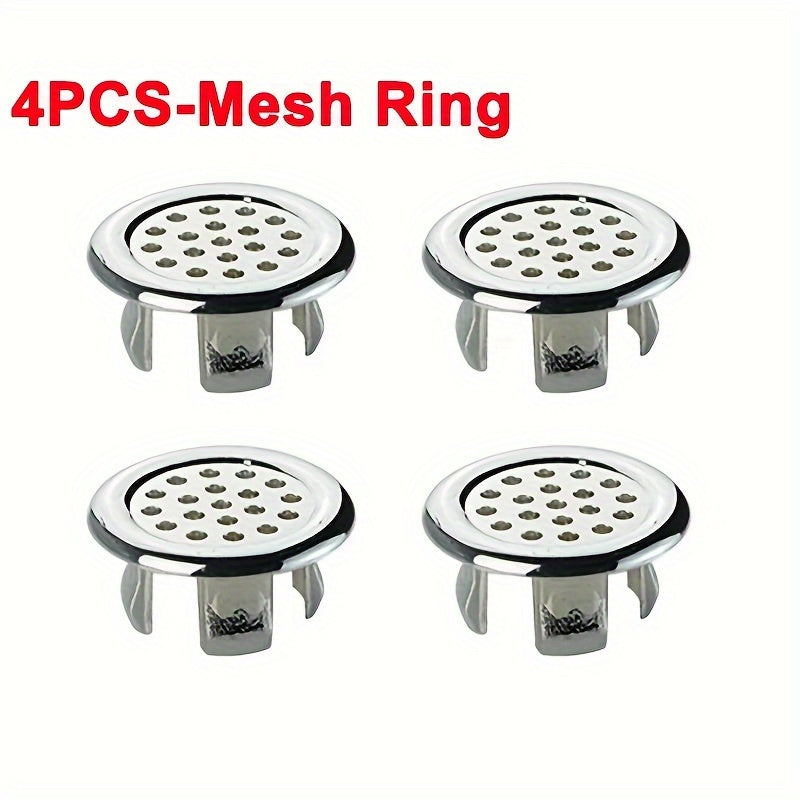 4-Unidad de Cubiertas de Drenaje de Fregadero de Cromo Plástico - Anillos de Parada de Desbordamiento Redondos para Fregaderos de Baño y Cocina - Accesorios de Fregadero de Instalación Fácil