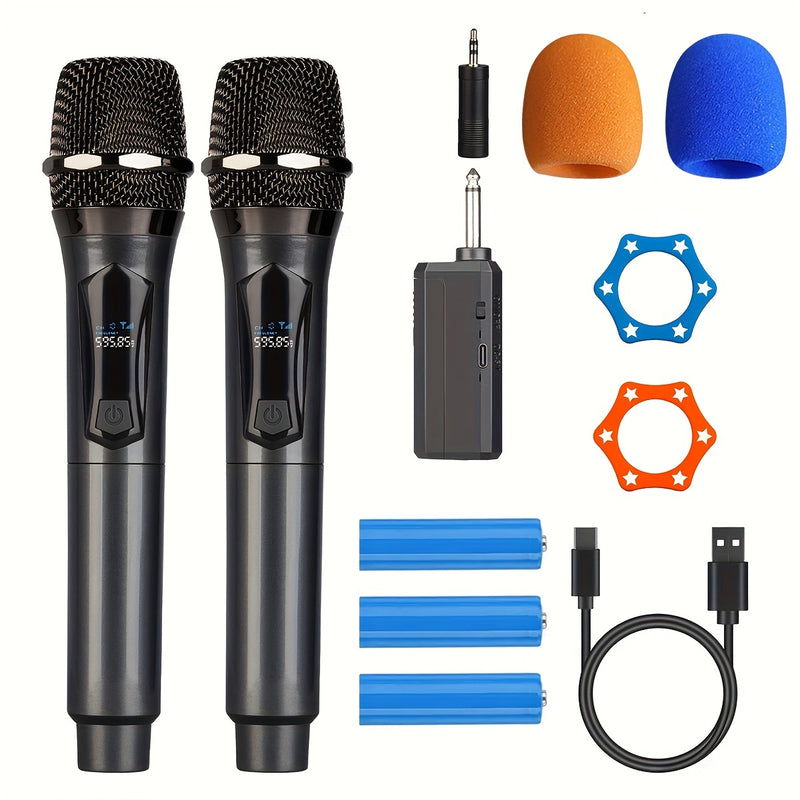 Sistema de Micrófono Inalámbrico de Alto Rendimiento con Batería Recargable - 1500mAh, Carga USB-C, Doble Micrófono de Mano para Karaoke, Bodas, DJs y Más