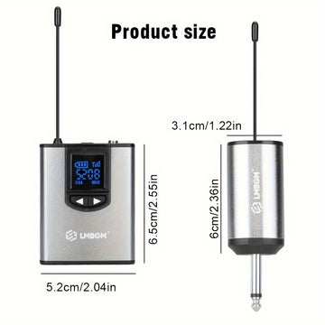 1pc LMBGM Sistema de micrófono inalámbrico UHF, paquete de cuerpo recargable USB y conjunto de lavalier con patrón de polarización omnidireccional, conector de 6,35 mm, para cantar, karaoke, transmisión en vivo, ideal para aula, conferencia, transmisión