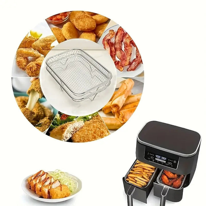 Canasta de Acero Inoxidable para Freidora de Aire, Rejilla Multifuncional Rectangular para Horno y Microondas, Herramienta de Cocina Apilable Segura para Alimentos, Compatible con la Mayoría de las Freidoras de Aire, Ideal para Pollo Frito Crujiente, Pap