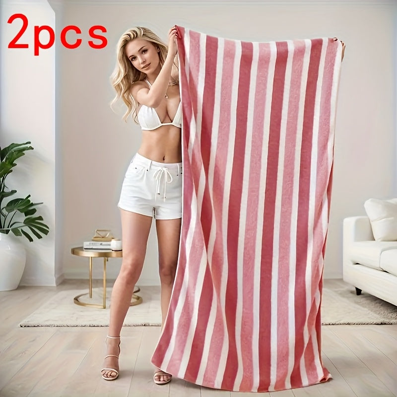 Juego de 2 Toallas de Baño Grandes y Suaves con Cuadros Deluxo, 70.0*140.0 cm, Rayas Anchas Autoadhesivas, Súper Absorbentes y de Secado Rápido, Adecuadas para Uso Diario, Toalla de Ducha, Productos Ideales para el Baño del Hogar