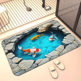 Alfombra de Entrada 2D Ilusión Estanque de Koi - Diseño Vibrante con Peces Koi y Plantas Acuáticas, Antideslizante Lavable a Máquina en Poliéster, Decoración para Baño, Dormitorio o Sala, Accesorios Serenos para Suelo, Plano 2D