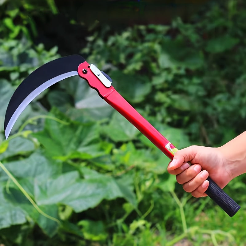 1 pieza de segadora plegable de acero al carbono duradera - Herramienta de poda portátil para jardín con mango de agarre cómodo y hebilla de seguridad, no necesita batería para césped, cuidado de hierba - Esencial para el mantenimiento del jardín, herram