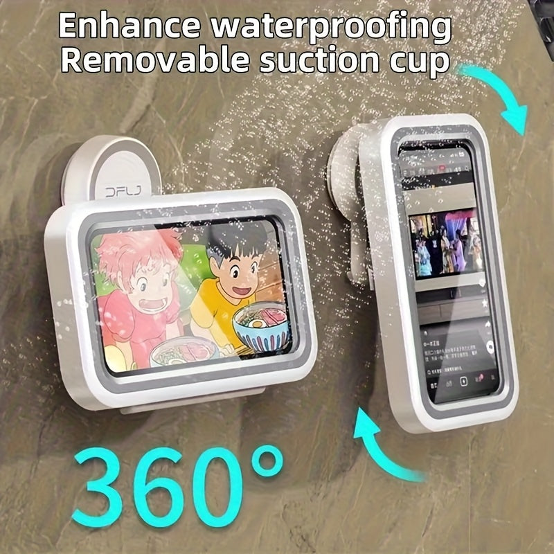 1pc Soporte para teléfono de ducha impermeable, pantalla táctil giratoria 360°, antiempañante, fácil de instalar y quitar con ventosa, ángulo ajustable, material ABS - adecuado para 10 escenarios, soporte para teléfono rotativo | soporte para teléfono re