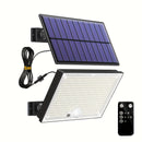 Luces solares con sensor de movimiento, 400 LED, control remoto, paneles individuales, cable de 5.0 metros, iluminación desde el atardecer hasta el amanecer, luces solares seguras para exteriores, porche, jardín, cobertizo, pared, regalos de Navidad, reg