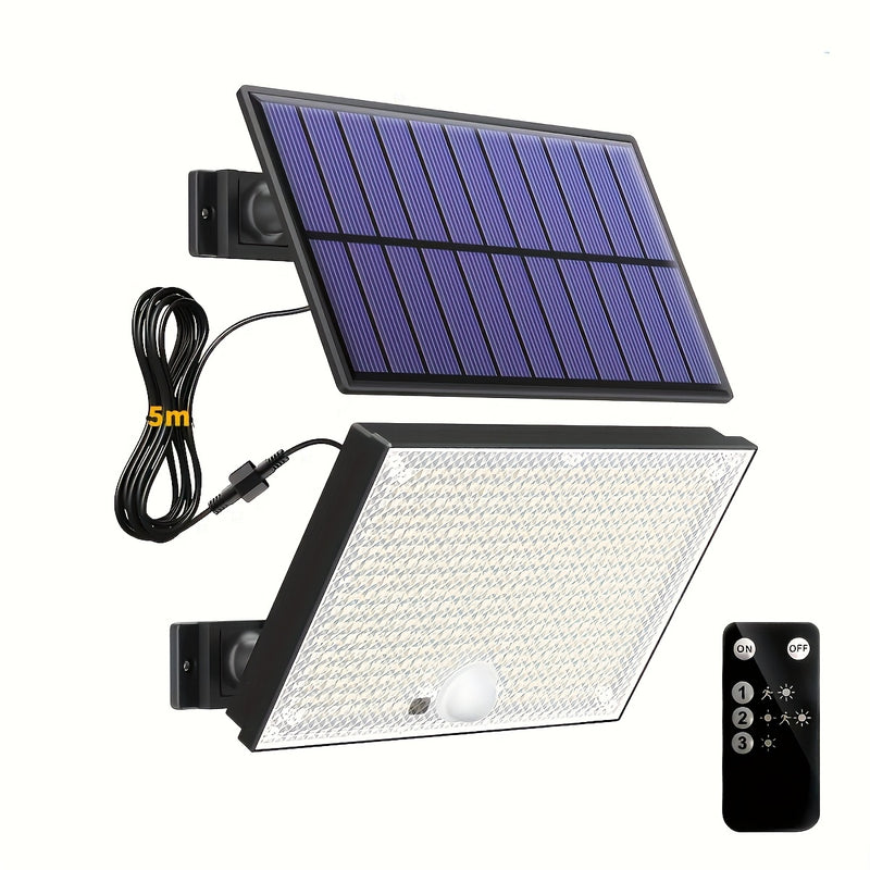 Luces solares con sensor de movimiento, 400 LED, control remoto, paneles individuales, cable de 5.0 metros, iluminación desde el atardecer hasta el amanecer, luces solares seguras para exteriores, porche, jardín, cobertizo, pared, regalos de Navidad, reg